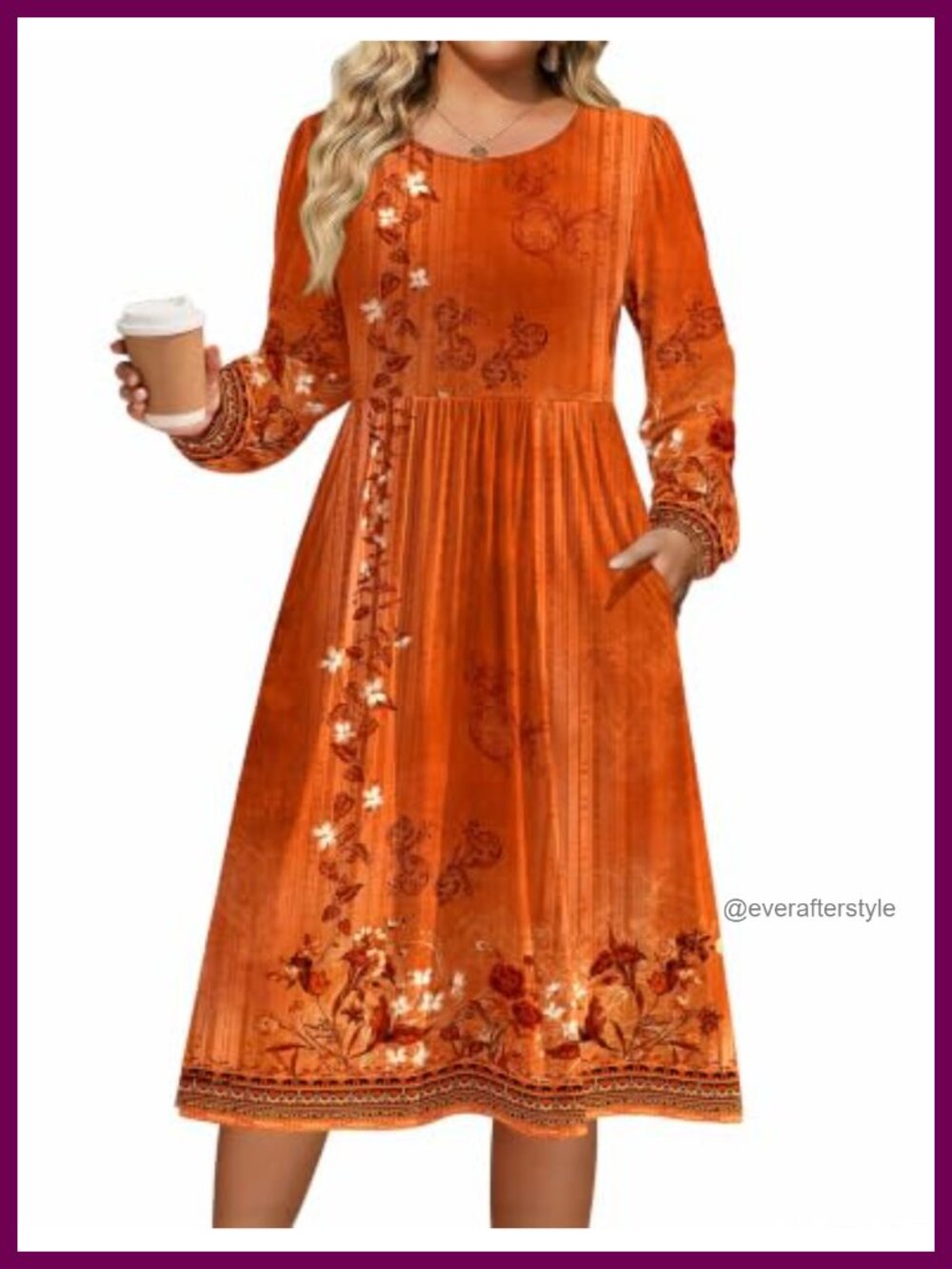 Plus Size Fall Long Sleeve Midi Dress with Pockets